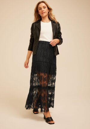 Studio Y Black Floral Lace Maxi Skirt