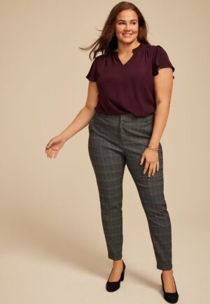 Plus Size Plaid Bengaline Mid Rise Skinny Pant