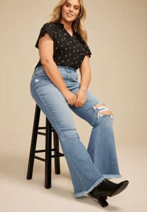 Plus Size KanCan&trade;High Rise Open Ripped Flare Jean