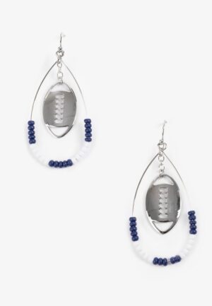 Game Day Navy Blue And White Beaded Teardrop Earrings