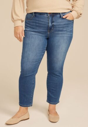 Plus Size Everflex&trade; High Rise Back Seamed Slim Straight Jean