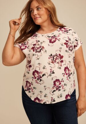 Plus Size Delton Floral Zipper Back Blouse