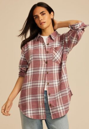Cabin Plaid Boyfriend Tunic Button Down Shirt