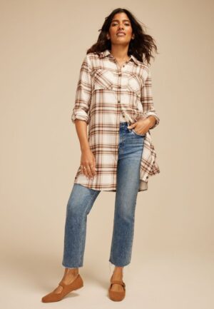 Plaid Button Down Duster Shirt