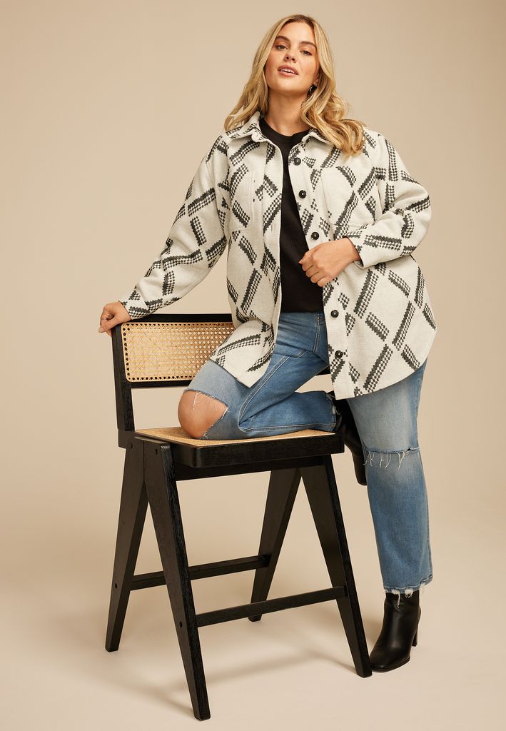 Plus Size Geo Print Shacket