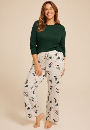 Plus Size Hacci Snoopy And Woodstock Wide Leg Pajama Pants