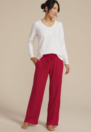 Henley Long Sleeve Tee And Wide Leg Pajama Set