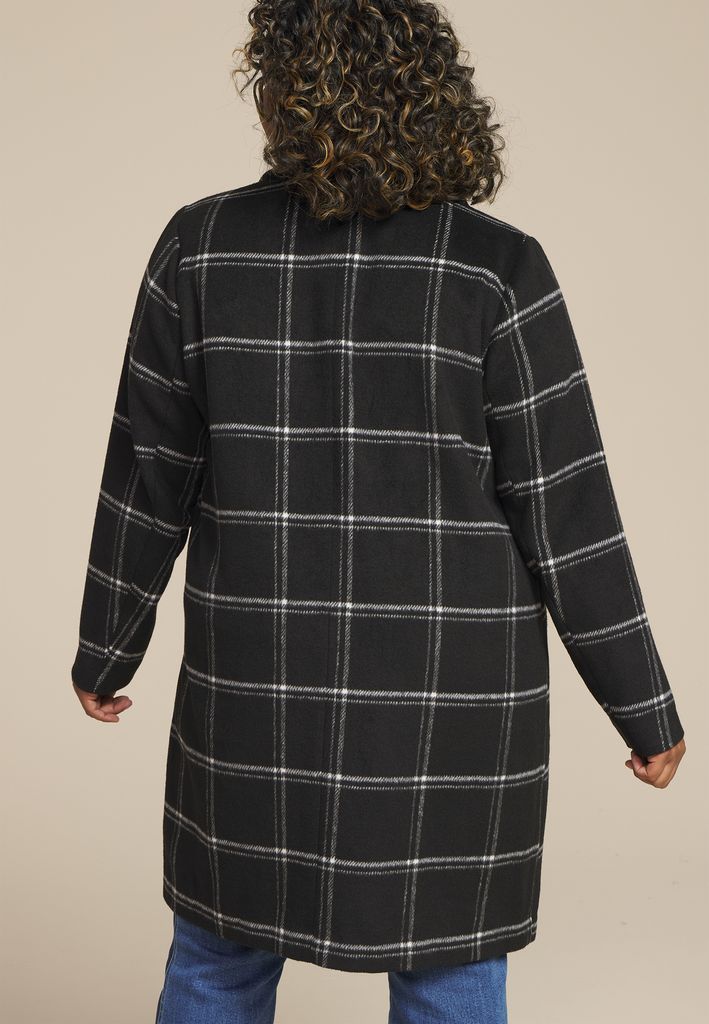 Plus Size Windowpane One Button Dress Coat - Image 2