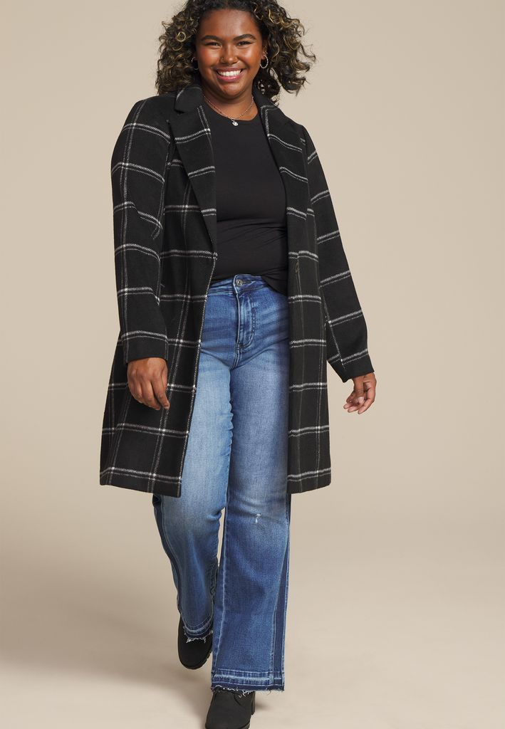 Plus Size Windowpane One Button Dress Coat - Image 3