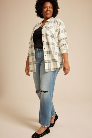 Plus Size Cabin Plaid Boyfriend Tunic Button Down Shirt