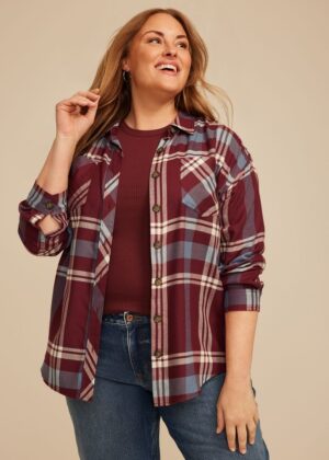 Plus Size Plaid Button Down Boyfriend Shirt