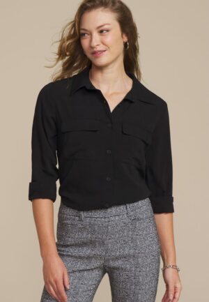 Black Utility Button Down Shirt