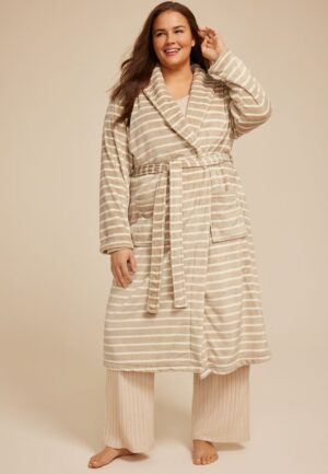 Plus Size Striped Plush Long Robe