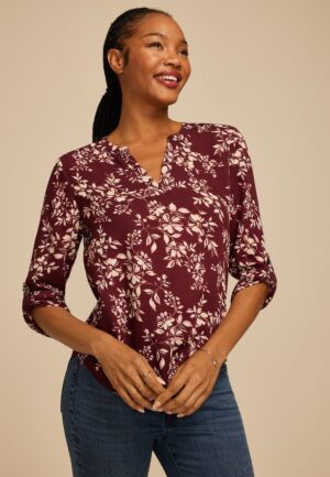 Atwood Floral 3/4 Sleeve Popover Blouse
