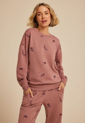 Mauve Floral Embroidered Relaxed Fit Sweatshirt