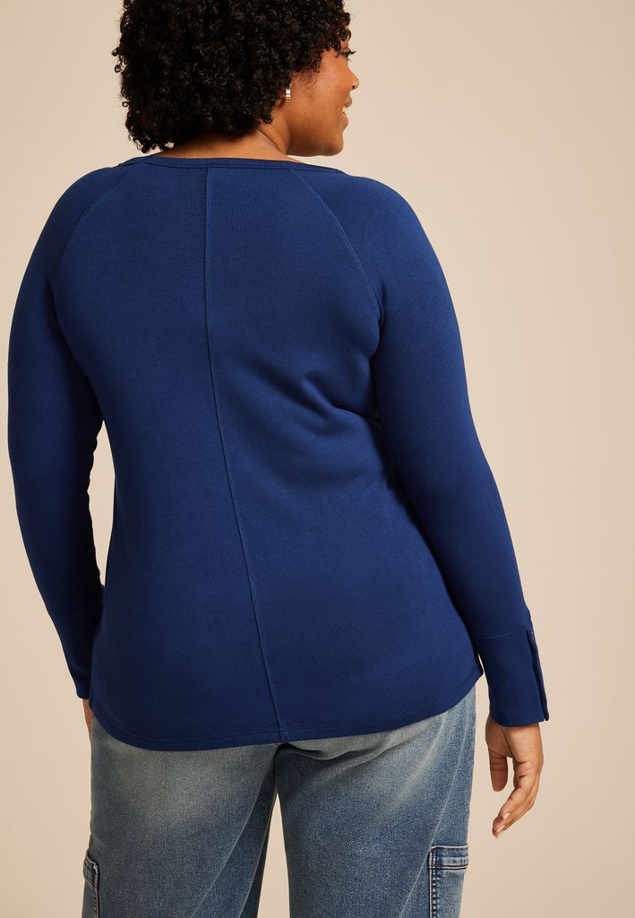 Plus Size Soft Essential Crew Neck Snap Cuff Top - Image 2