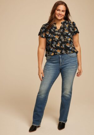 Plus Size Atwood Floral Smocked Shoulder Flutter Sleeve Blouse