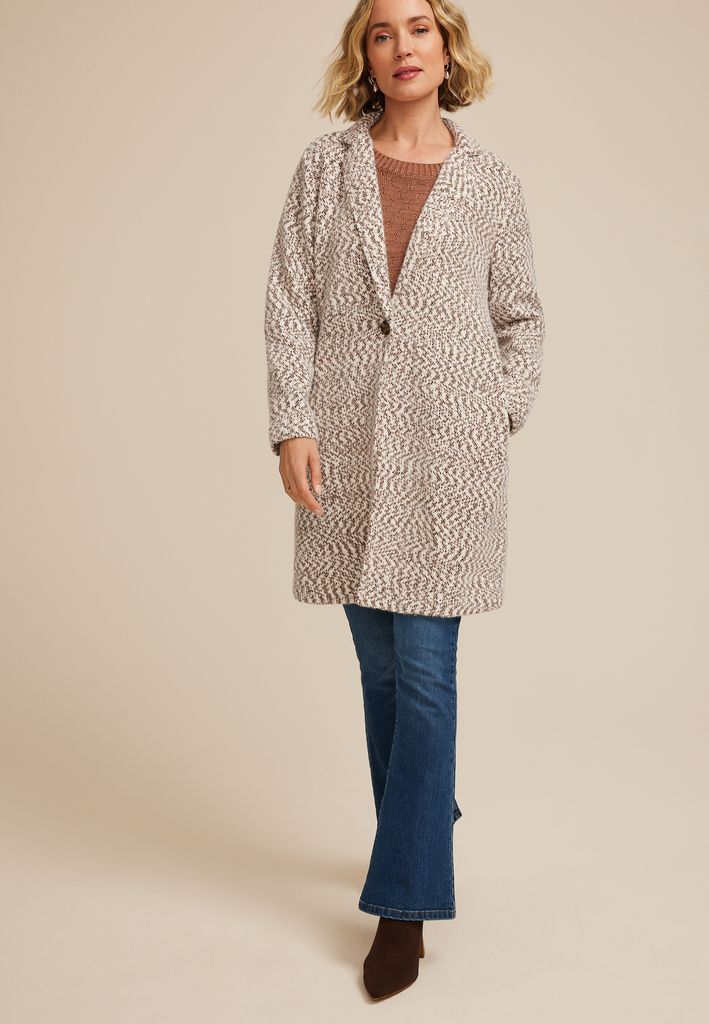 Herringbone Textured One Button Coat