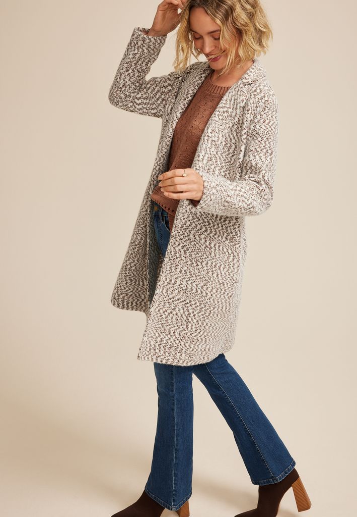 Herringbone Textured One Button Coat - Image 3