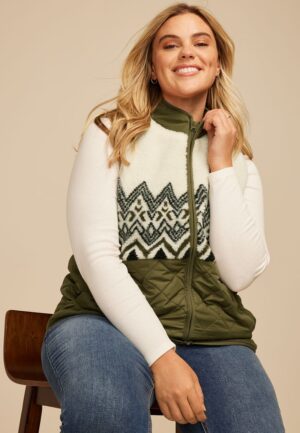Plus Size Fair Isle Sherpa Quilted Vest