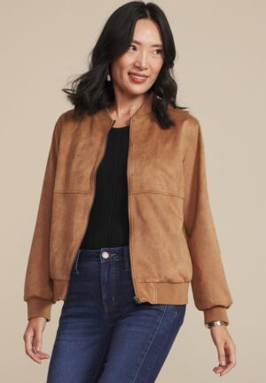 Tan Suede Bomber Jacket