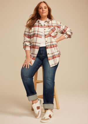 Plus Size Cabin Plaid Boyfriend Tunic Button Down Shirt