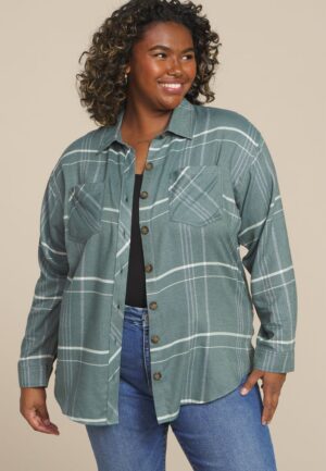 Plus Size Plaid Boyfriend High Low Button Down Shirt