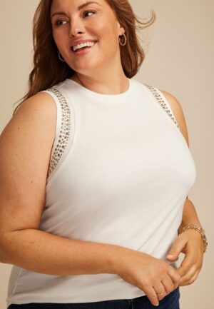 Plus Size Studded Embellished Shoulder Tank Top