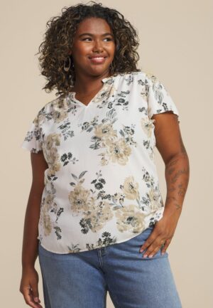Plus Size Atwood Floral Flutter Sleeve Blouse