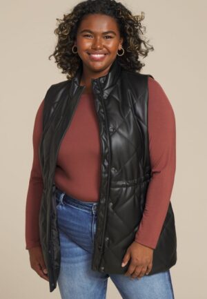 Plus Size Faux Leather Quilted Vest