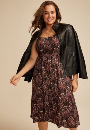 Plus Size Bare Sweetheart Button Front Midi Dress