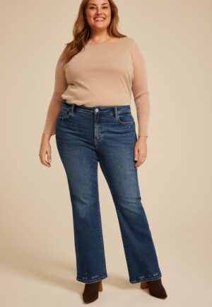 Plus Size Flying Monkey&trade; Dark High Rise Destructed Hem Slim Boot Jean