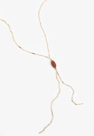 Faux Rust Oval Stone Pendant Y Necklace