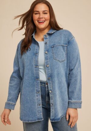 Plus Size Sparkle Denim Shacket