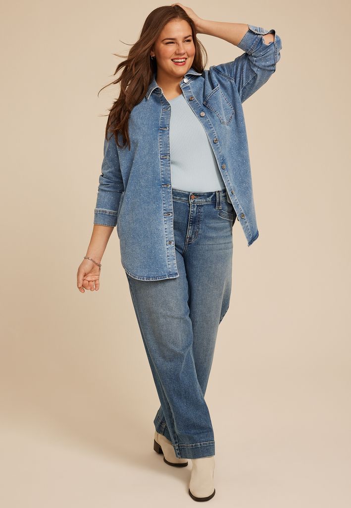Plus Size Sparkle Denim Shacket - Image 3