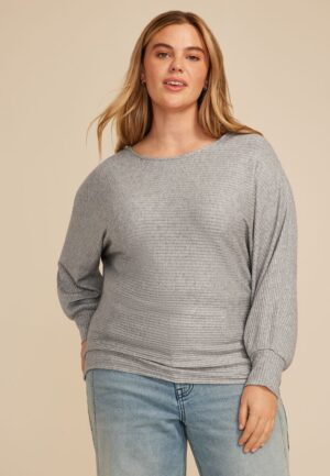 Plus Size 24/7 Dakota Metallic Horizontal Ribbed Dolman