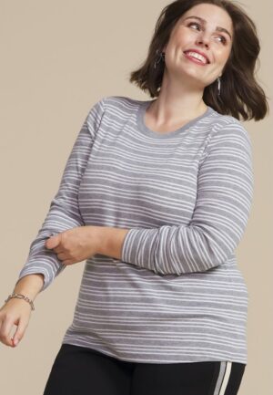 Plus Size 24/7 Striped Ada Ribbed Long Sleeve Tee