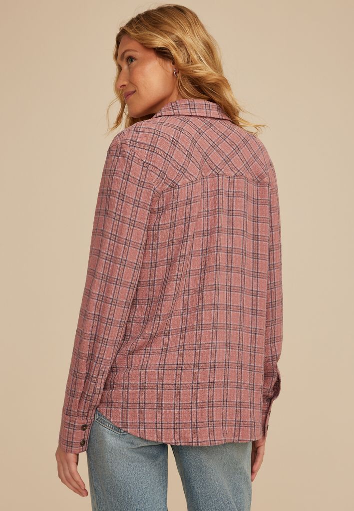 Pucker Plaid Button Down Shirt - Image 2