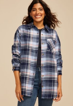 Cabin Plaid Boyfriend Tunic Button Down Shirt