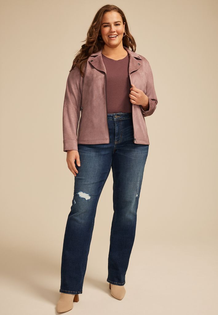 Plus Size Mauve Faux Suede Moto Jacket