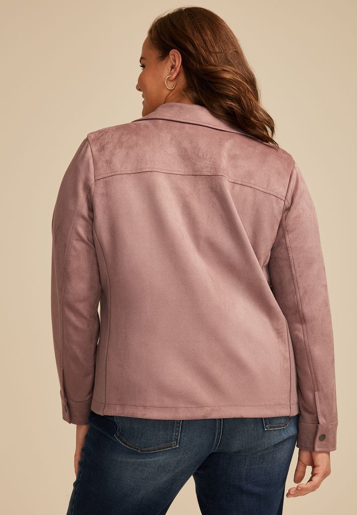 Plus Size Mauve Faux Suede Moto Jacket - Image 2