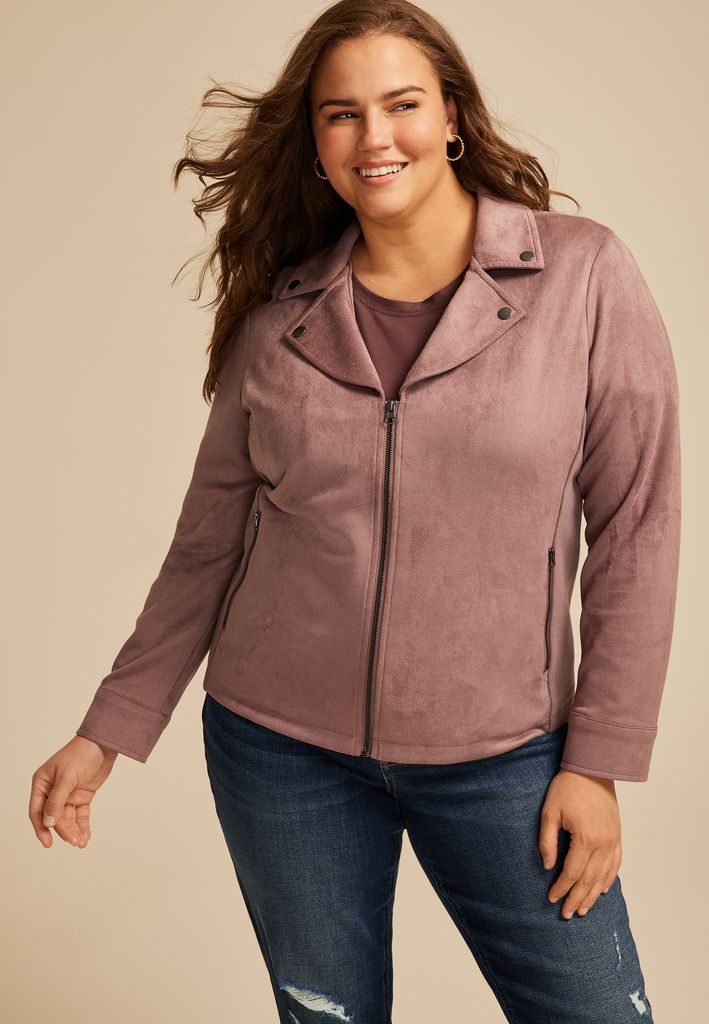 Plus Size Mauve Faux Suede Moto Jacket - Image 3