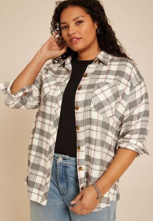 Plus Size Plaid Boyfriend Button Down Shirt