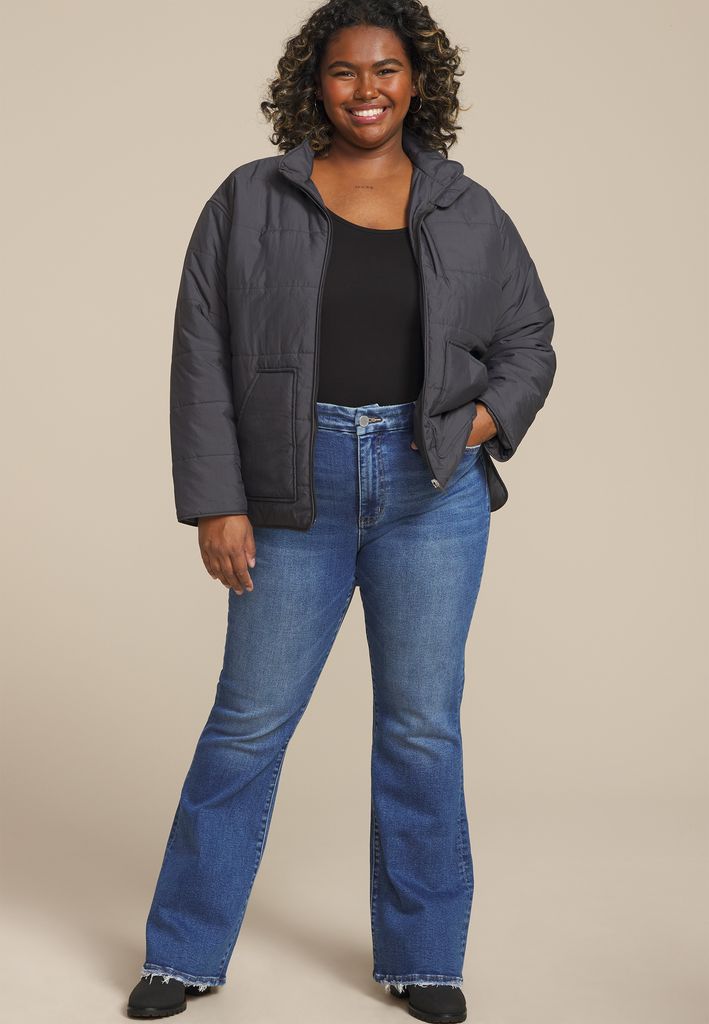 Plus Size Quilted Patch Pocket Jacket - Image 3