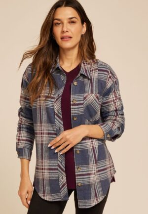 Plaid Boyfriend Tunic Button Down Shirt