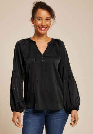 Sequin Embellished Balloon Sleeve Blouse