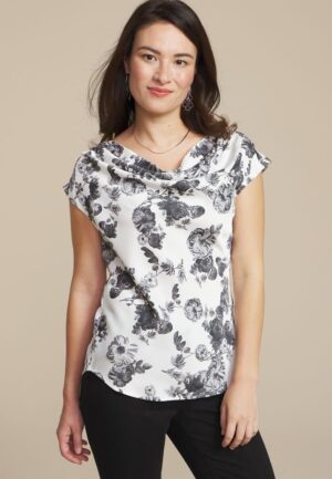 Floral Satin Cowl Neck Blouse