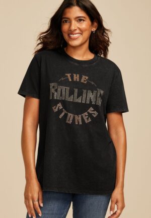 The Rock Rolling Stones Rhinestone Oversized Fit Graphic Tee