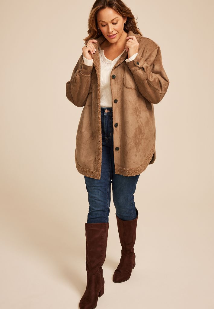 Plus Size Cognac Shearling Jacket - Image 3