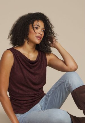 Lace Shirred Cowl Neck Tank Top